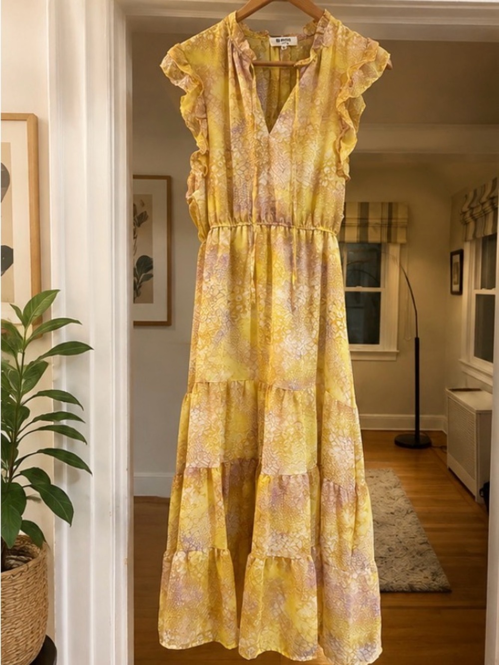 BB Dakota Yellow Tiered Ruffle Maxi Dress
